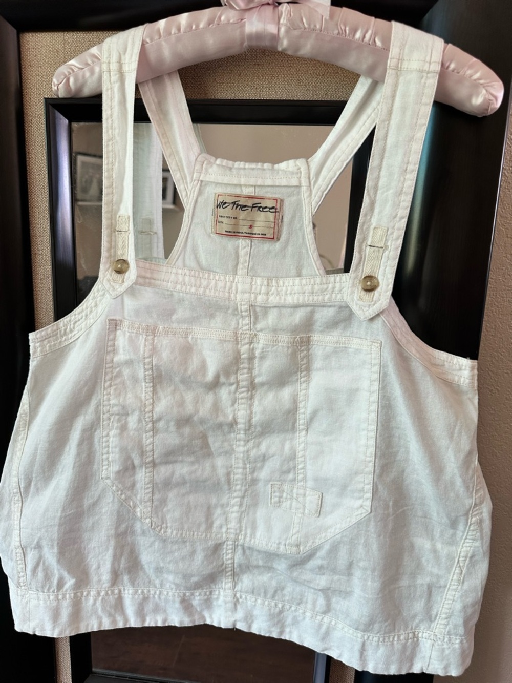 Free People Cream Cropped Overall Tank